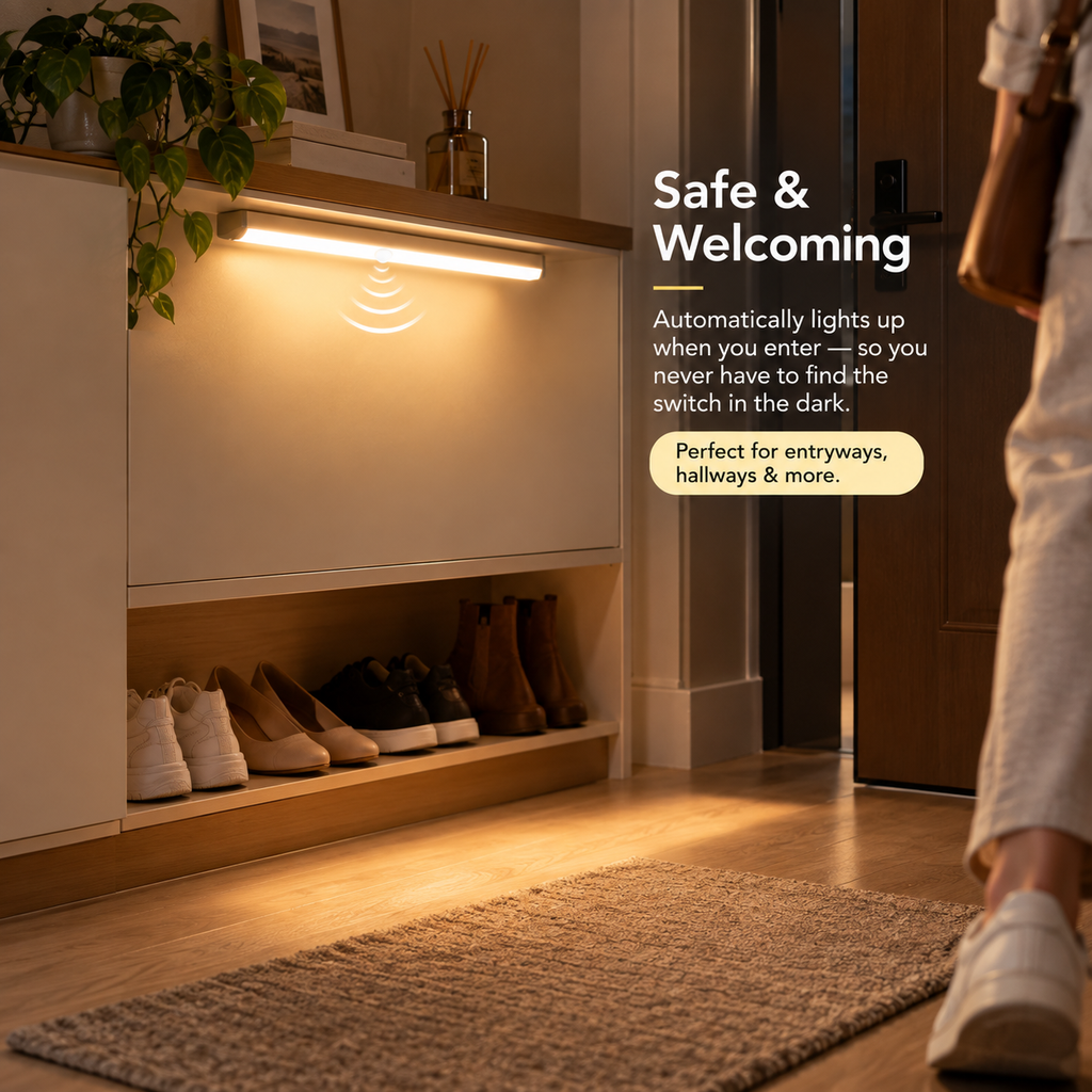 Rechargeable Motion Sensor Light Bar – LED Under Cabinet Light for Closets, Kitchens & Wardrobes