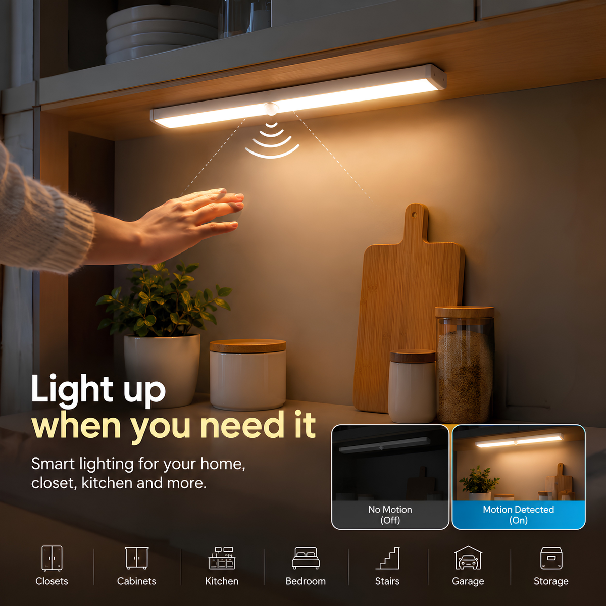 Rechargeable Motion Sensor Light Bar – LED Under Cabinet Light for Closets, Kitchens & Wardrobes